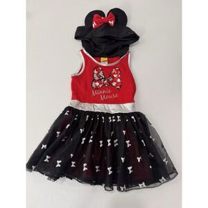Disney Minnie Mouse Costume Dress Hood Ears Girls XS 4/5 Halloween Dress Up